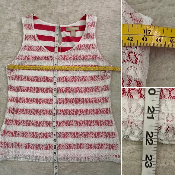 Lace Overlay Striped Sleeveless Top Sz S Banana Republic Red White Majesty - Picture 6 of 7